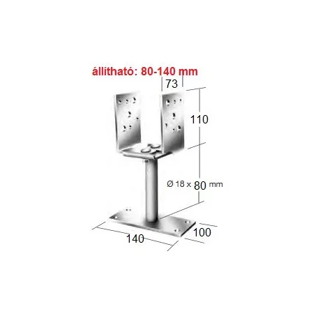 Gerendatalp U Állith.Szélességű 80-150mm Talpas /Csavarozható/