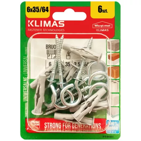 KLIMAS Szemescsavar Tiplivel 6 db Bliszt. 3,5X64 / 6X35 mm