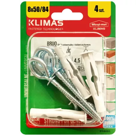 KLIMAS Szemescsavar Tiplivel 4 db Bliszt. 4,5X84 / 8X50 mm