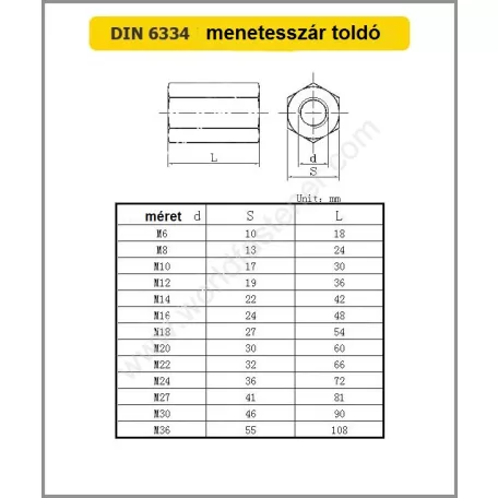 Menetesszár Toldó M10 13*30mm Hatszög Horg