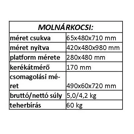 Molnárkocsi Összecsukható Mt:60Kg 5,0Kg Ht-2022