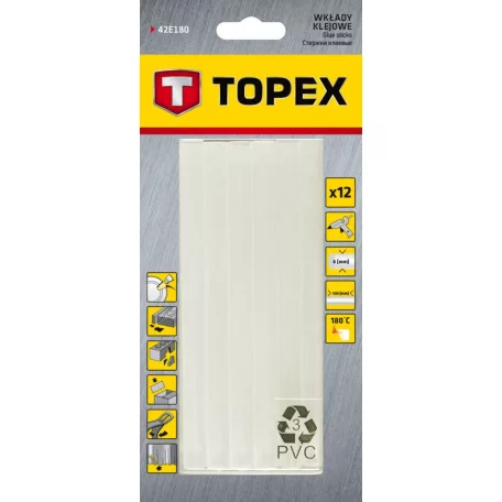 TOPEX Ragasztópatron Q8*100 mm 12 db Átlátszó