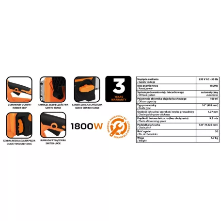 NEO TOOLS Láncfűrész 1800W 405 mm 