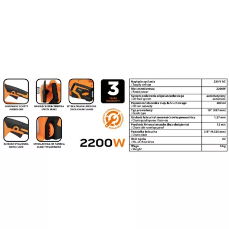 NEO TOOLS Láncfűrész 2200W 457 mm 