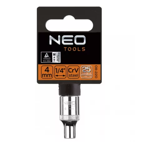 NEO TOOLS Dugókulcs Fej 1/4" 4mm 6P.