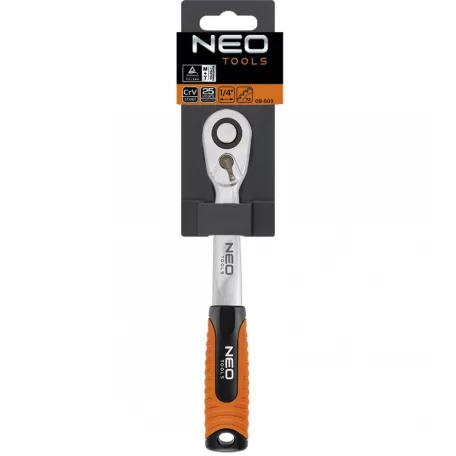 NEO TOOLS Racsnis Hajtókar 1/4"145mm Váltós 72Fog
