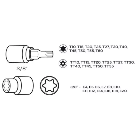 Neo Tools Torx Kulcs Klt. 34R. 3/8" E4-E20,T10-T60