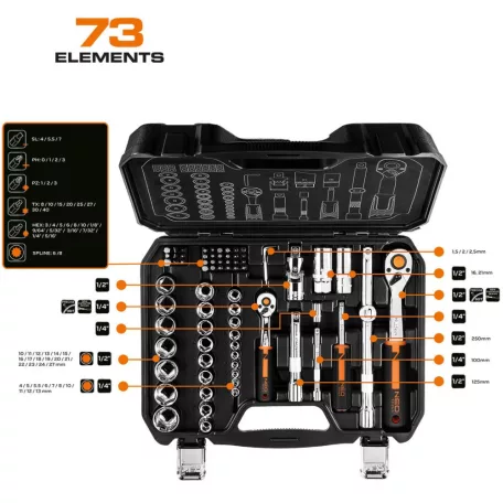Neo Tools Dugókulcs Készlet 1/2" - 1/4" 73R. Crv