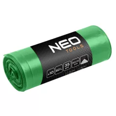 NEO TOOLS Hulladékzsák 60L Zöld Szalagos 10 db/Tek.