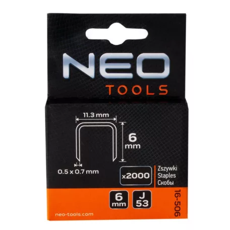 NEO TOOLS Tűzőkapocs 6 mm 2000 db J-Tip 