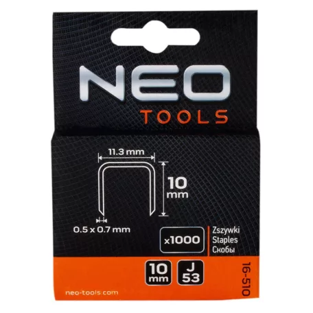 NEO TOOLS Tűzőkapocs 10 mm 1000 db J-Tip 