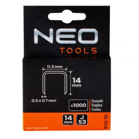 NEO TOOLS Tűzőkapocs 14mm 1000 db J-Tip