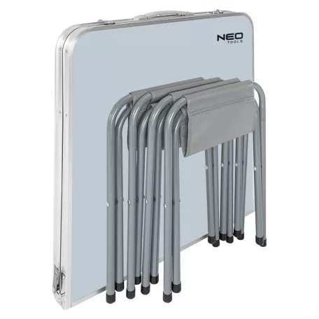 NEO TOOLS Kempingasztal 4 Székkel Összecsuk.Tokban 