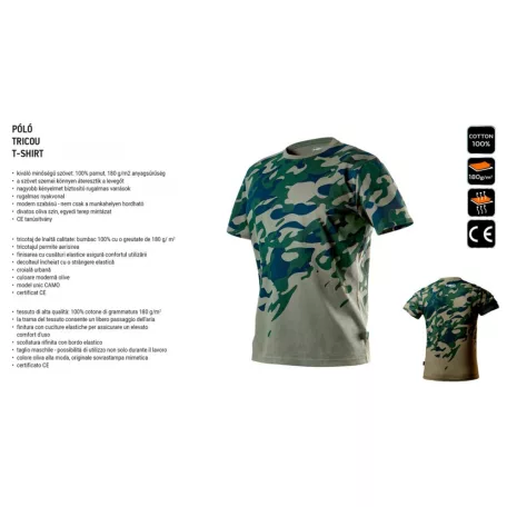 NEO TOOLS Munkaruha Póló Terepmintás Oliva Zöld S