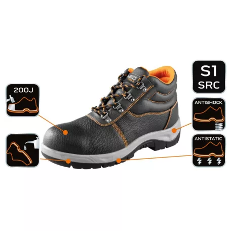 Neo Tools Munkabakancs Bőr Acélbetes S1 Src 46-Os