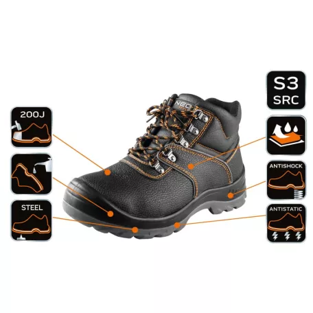 Neo Tools Munkabakancs Bőr Acélbetes S3 Src 47-Es
