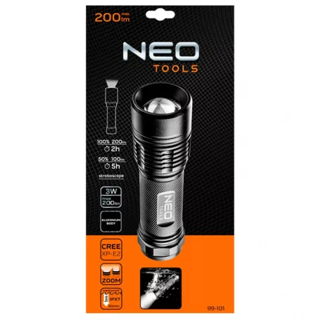 NEO TOOLS Elemlámpa 200Lum Vízálló Alu. Led 3Aaa