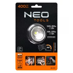 NEO TOOLS Fejlámpa 400Lum Zoom Led 3Aaa